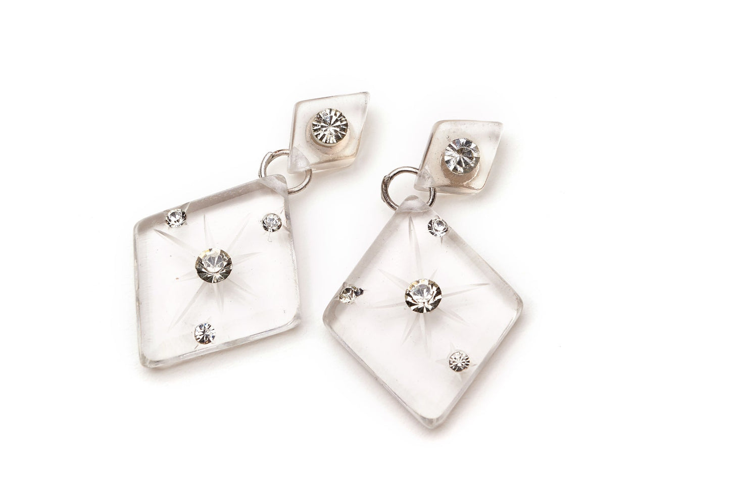 Clear Carved Starburst Drop Earrings