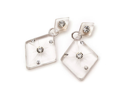 Clear Carved Starburst Drop Earrings