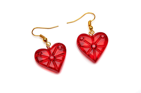 Starburst Heart Earrings Clear Red
