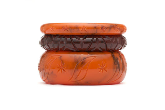 Stack of 1940s style maiden bangles in fox and mouse