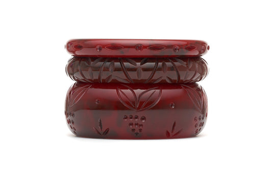 Stack of 3 1940s style maiden bangles in mouse and mulberry