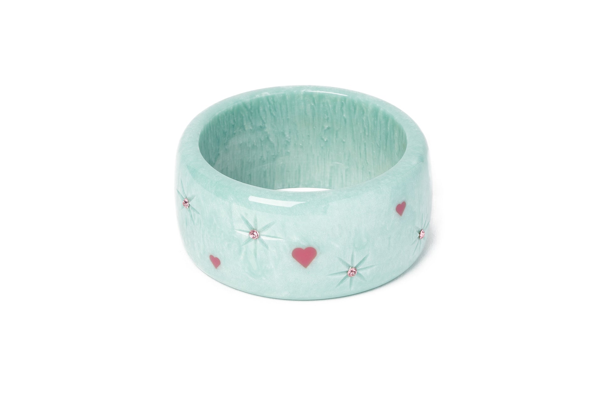 Splendette vintage inspired 1950s Valentine's style pastel blue carved Extra Wide Baby Doll Starburst Bangle