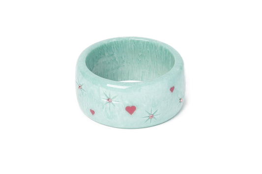 Splendette vintage inspired 1950s Valentine's style pastel blue carved Extra Wide Baby Doll Starburst Bangle