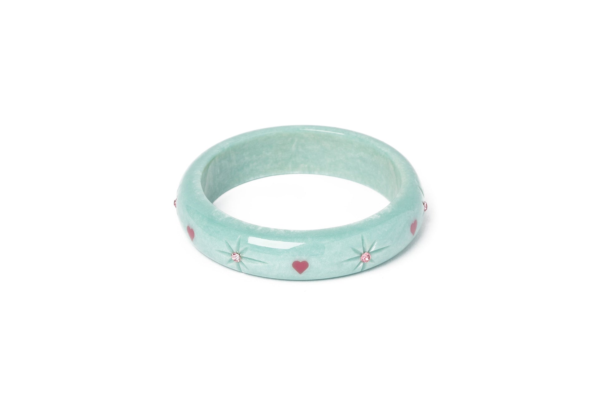 Splendette vintage inspired 1950s Valentine's style pastel blue carved smaller size Midi Baby Doll Starburst Maiden Bangle
