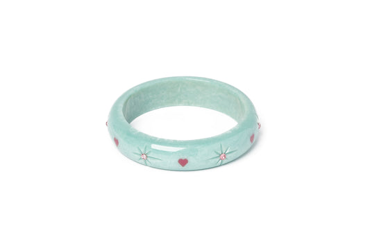 Splendette vintage inspired 1950s Valentine's style pastel blue carved smaller size Midi Baby Doll Starburst Maiden Bangle