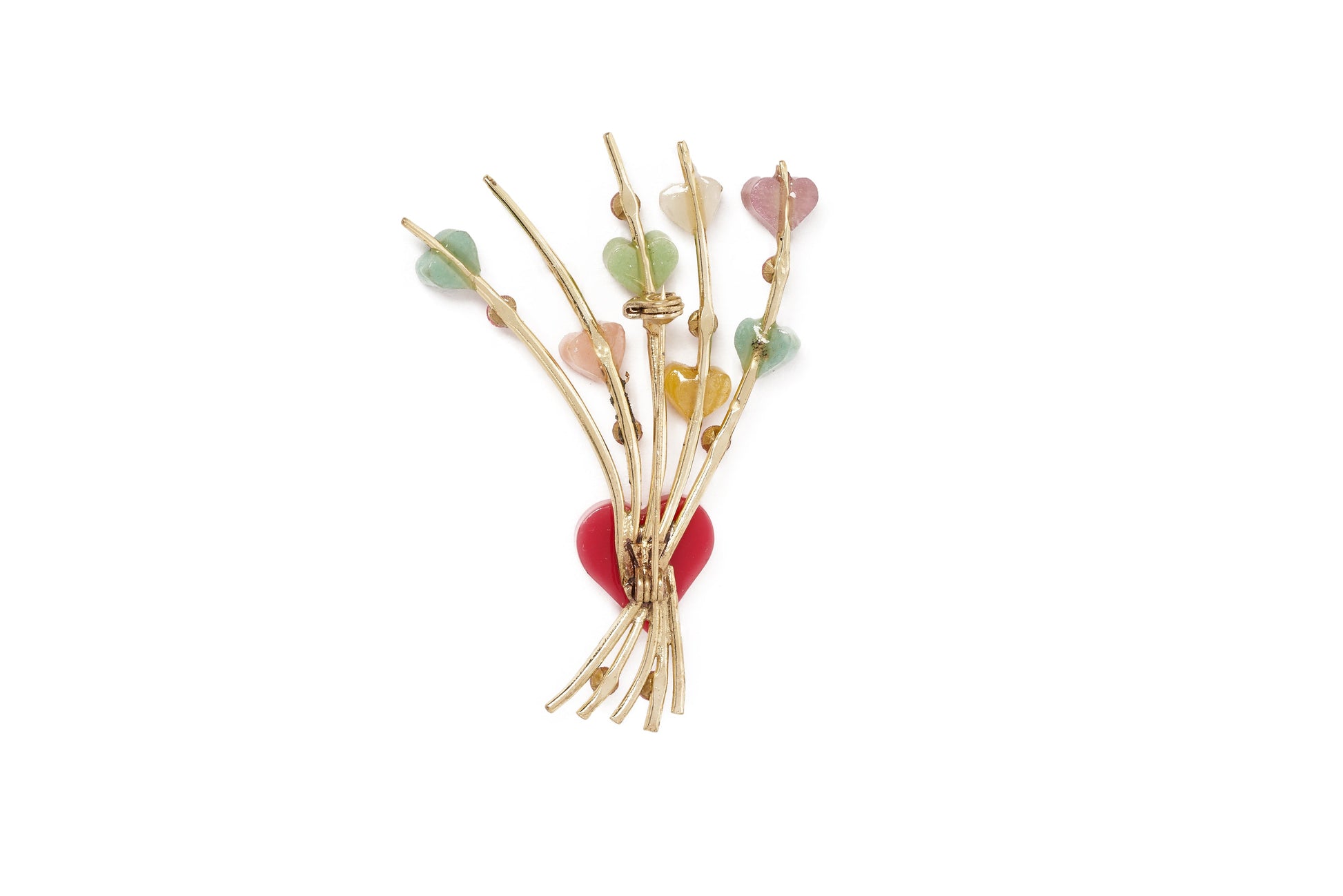 Splendette vintage inspired 1950s Valentine's style Pastel Heart Starburst Brooch reverse