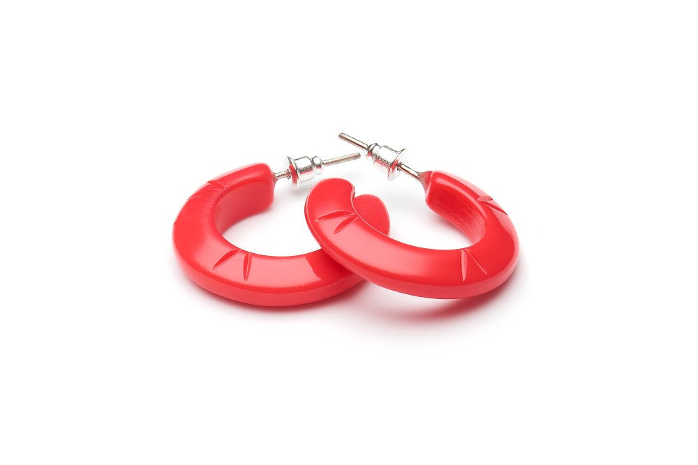 Coral Fakelite Hoop Earrings