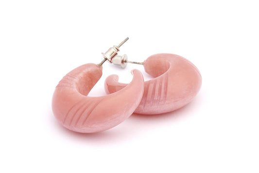 Small Cadi Pink Carved Hoop Earrings