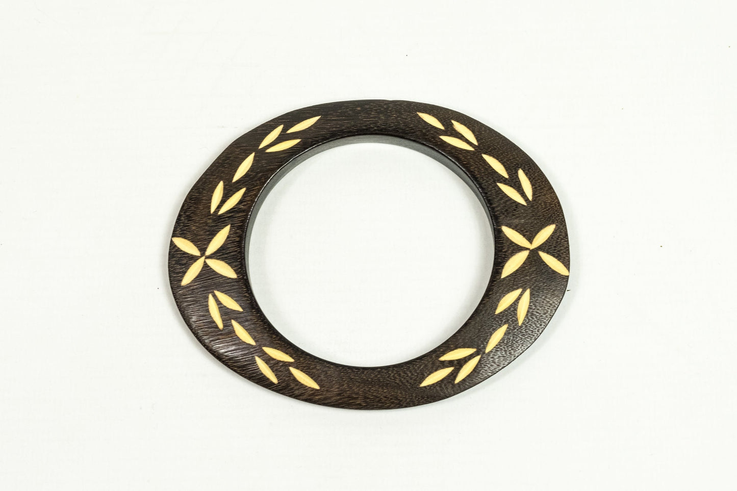 Carved Dark Wood Oval Bangle