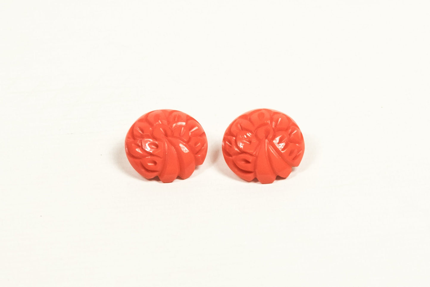 Coral Fakelite Button Earrings