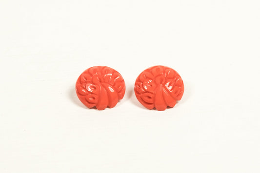 Coral Fakelite Button Earrings