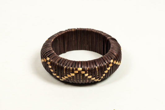 Dark Woven Bamboo Zig Zag Bangle