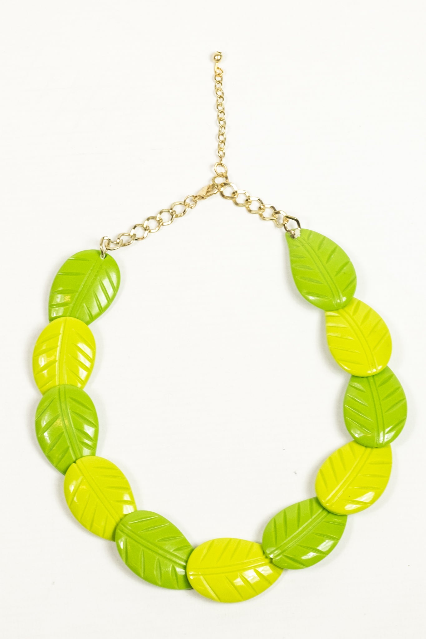 Green Carved Leaf Necklace