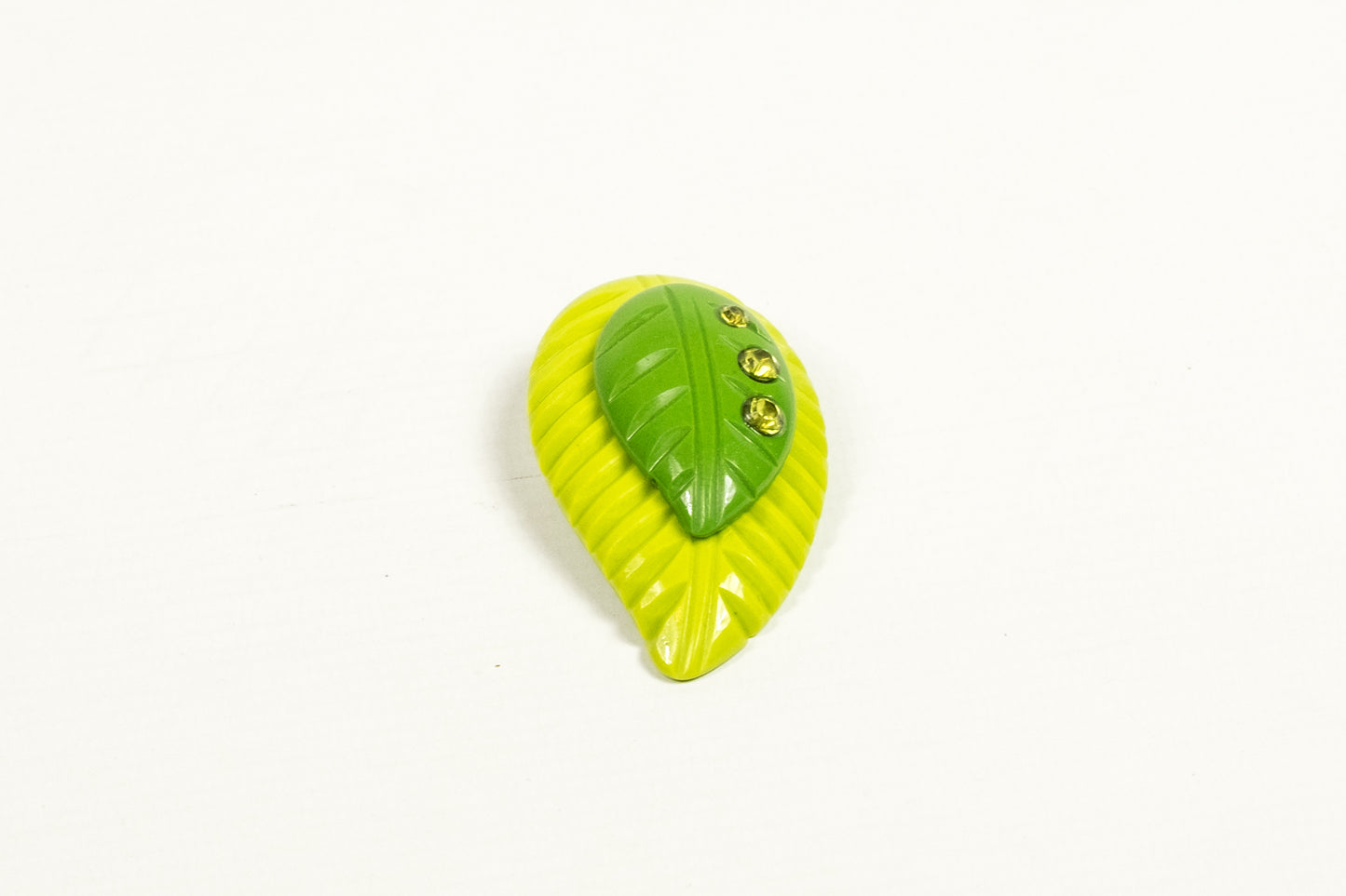 Green Carved Leaf Brooch