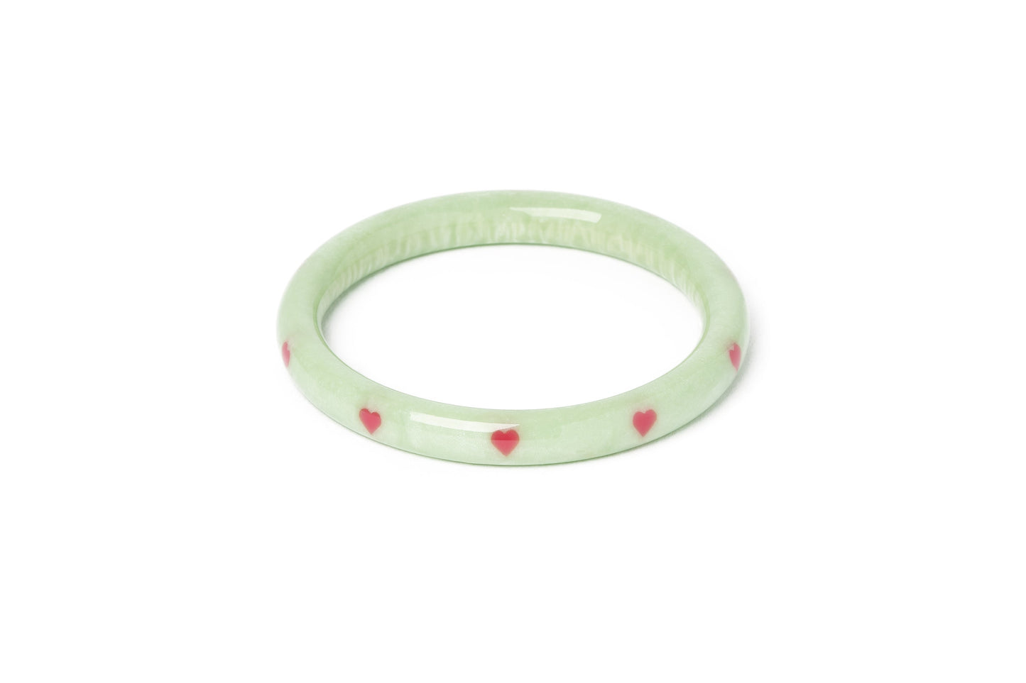 Splendette vintage inspired 1950s Valentine's style carved pastel green fakelite Narrow Sweet Pea Starburst Bangle