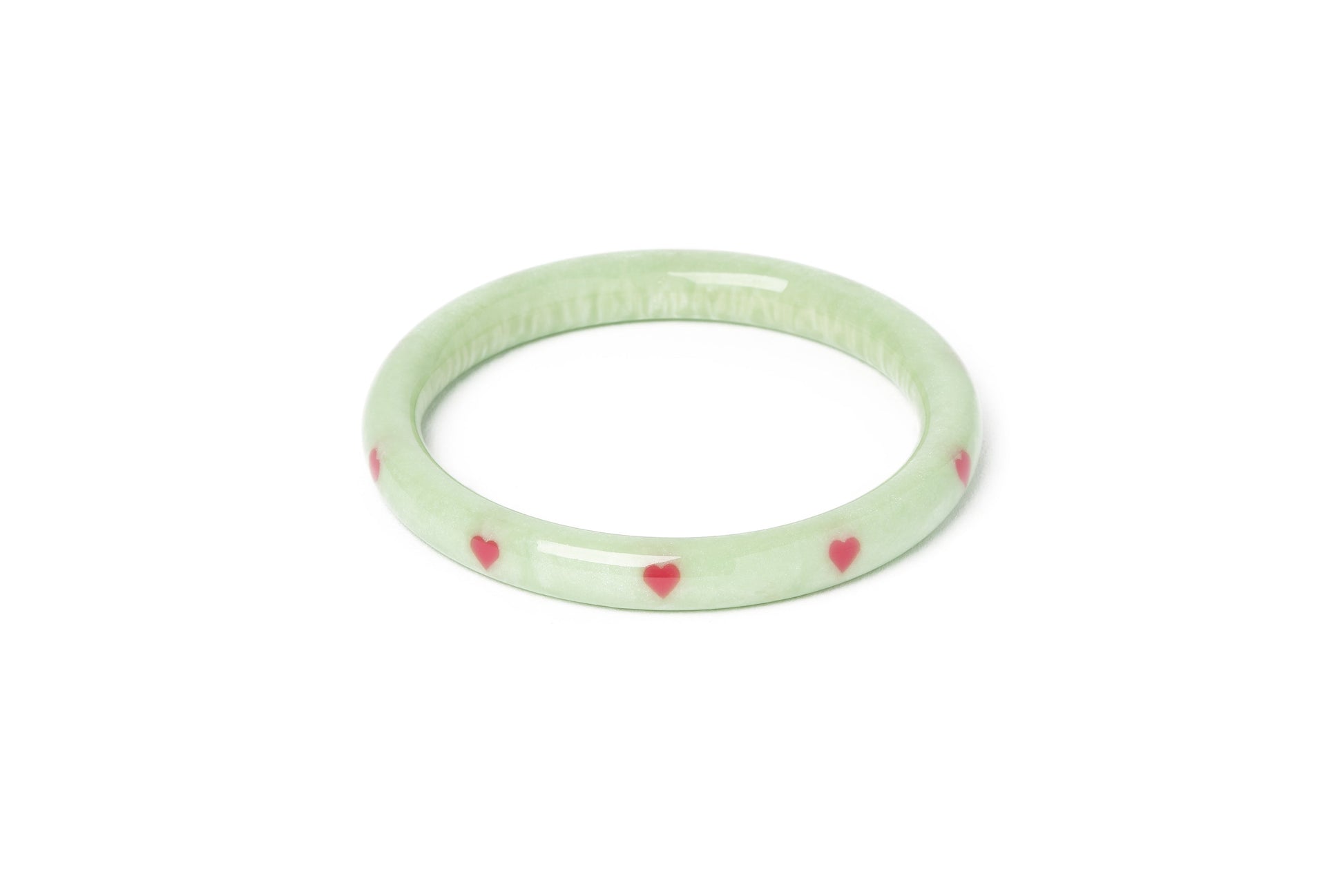 Splendette vintage inspired 1950s Valentine's style carved pastel green fakelite Narrow Sweet Pea Starburst Bangle