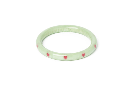 Splendette vintage inspired 1950s Valentine's style carved pastel green fakelite Narrow Sweet Pea Starburst Bangle