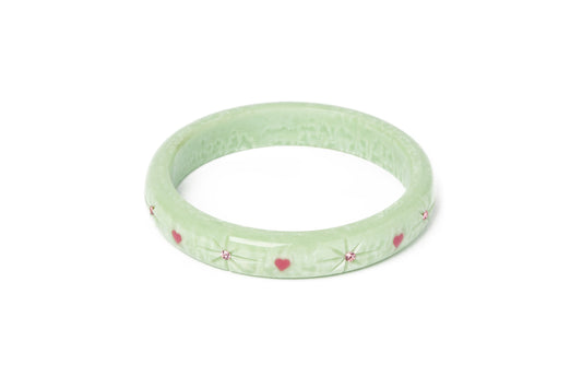 Splendette vintage inspired 1950s Valentine's style carved pastel green fakelite large size Midi Sweet Pea Starburst Duchess Bangle