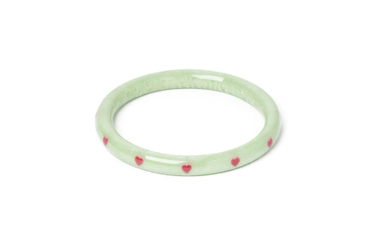 Splendette vintage inspired 1950s Valentine's style carved pastel green fakelite large size Narrow Sweet Pea Starburst Duchess Bangle