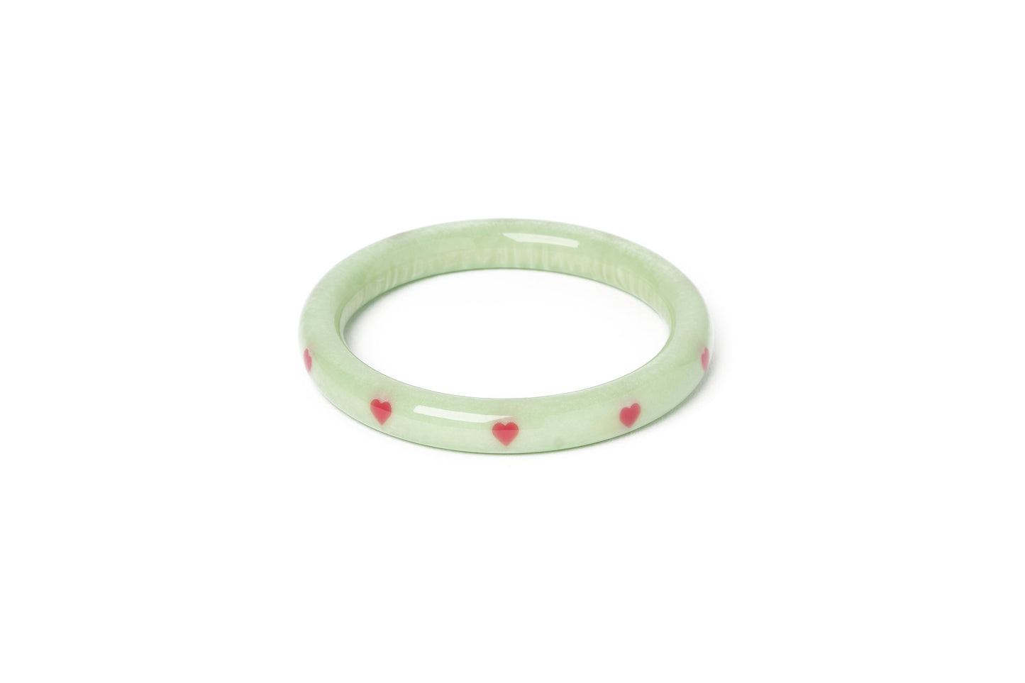Splendette vintage inspired 1950s Valentine's style carved pastel green fakelite small size Narrow Sweet Pea Starburst Maiden Bangle