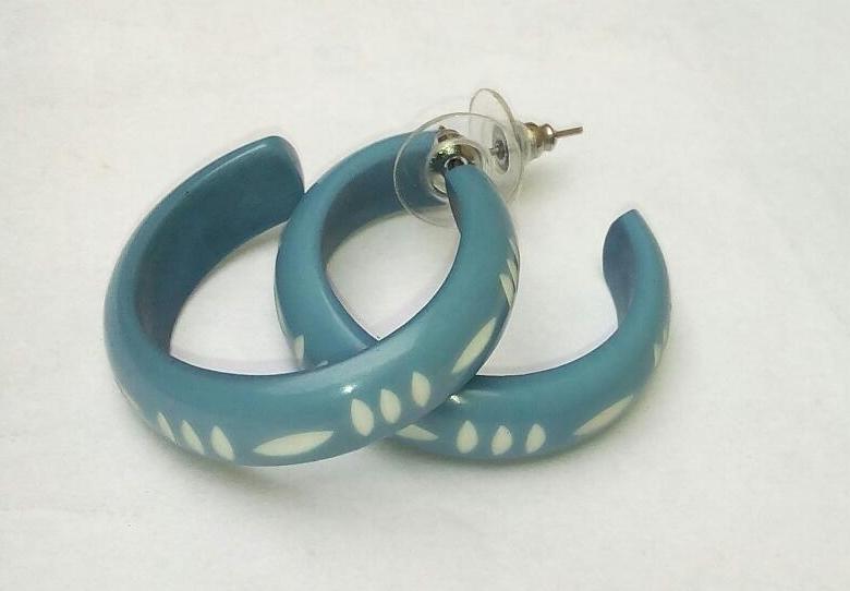 Carved Hoop Earrings Blue