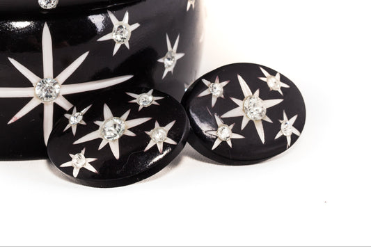 Carved Star Stud Earrings Black
