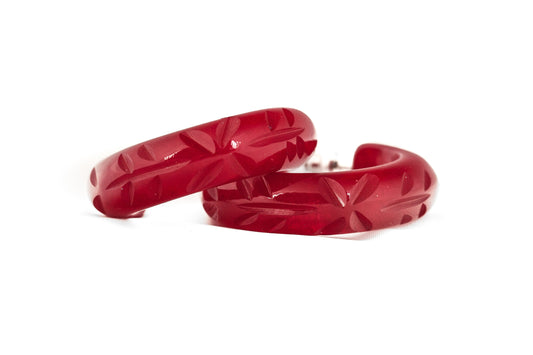 Wine Carved Hoop Earrings