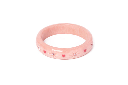 Splendette vintage inspired 1950s Valentine's style carved pink fakelite Midi Sweet Cheeks Starburst Bangle