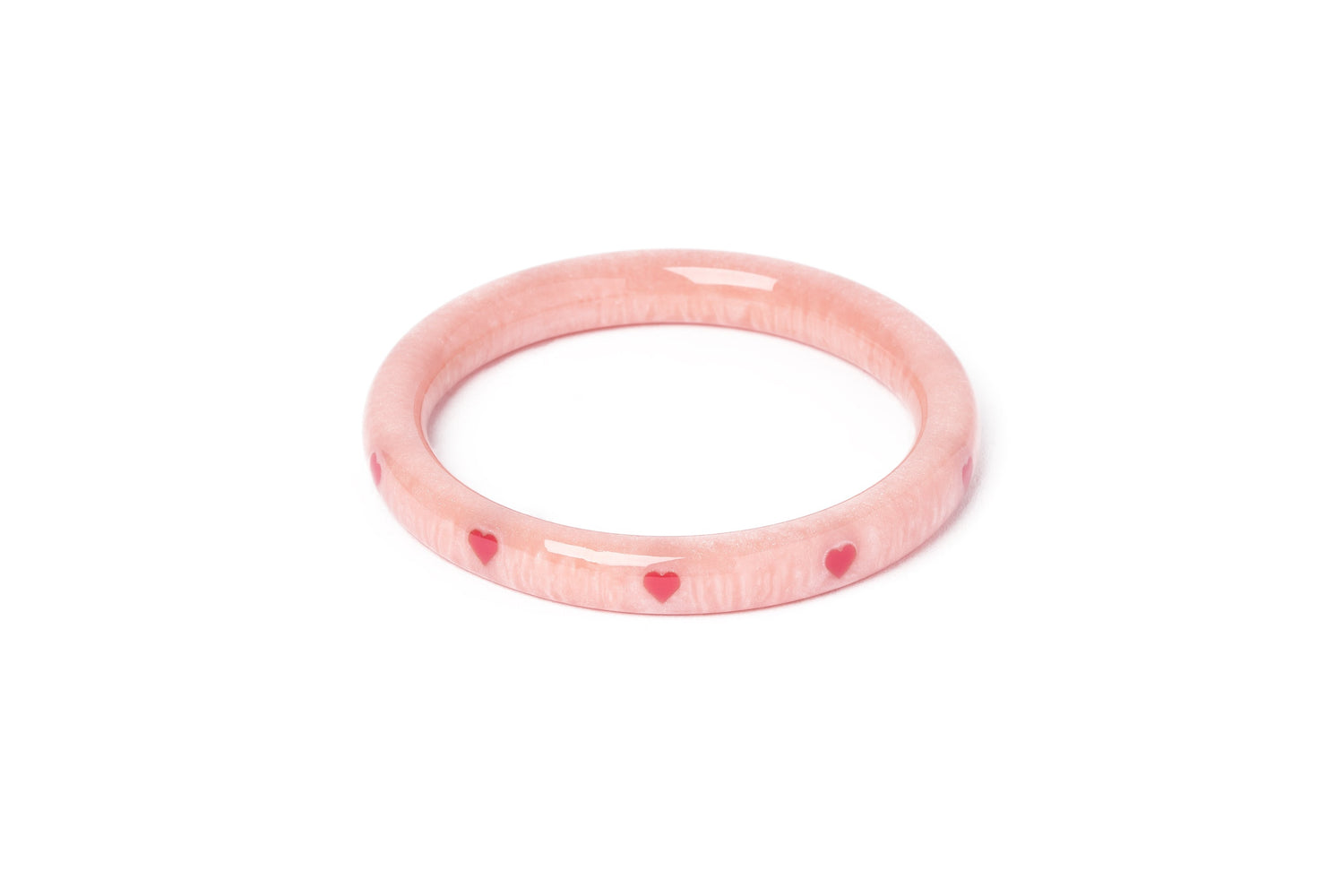 Splendette vintage inspired 1950s Valentine's style carved pink fakelite Narrow Sweet Cheeks Starburst Bangle