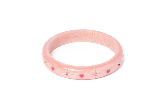 Splendette vintage inspired 1950s Valentine's style carved pink fakelite large size Midi Sweet Cheeks Starburst Duchess Bangle