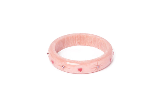 Splendette vintage inspired 1950s Valentine's style carved pink fakelite small size Midi Sweet Cheeks Starburst Maiden Bangle
