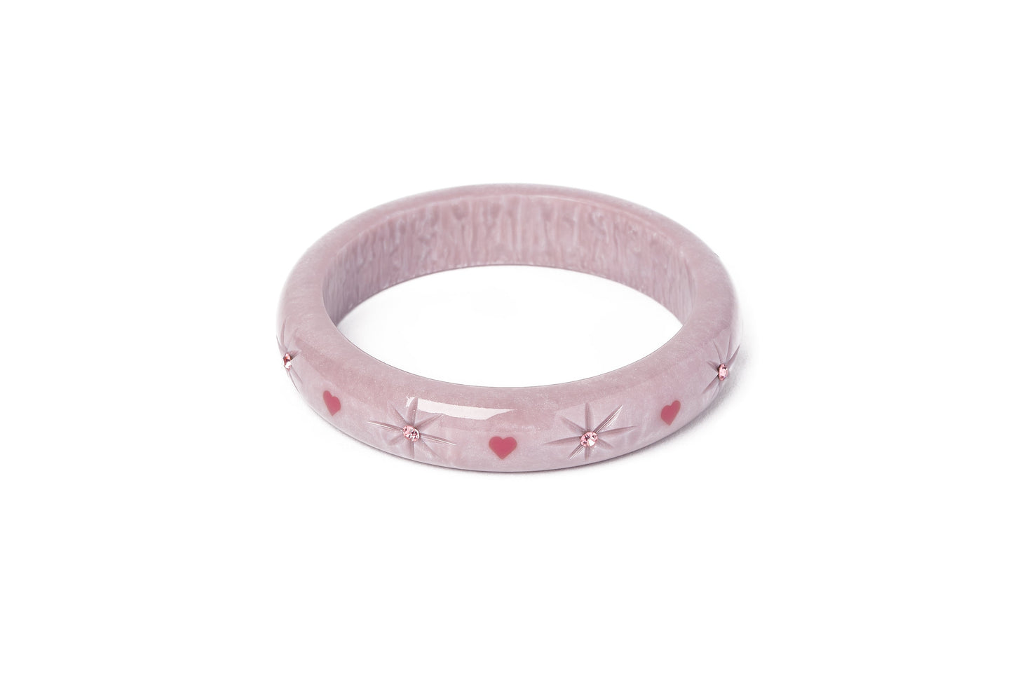 Splendette vintage inspired 1950s Valentines style pastel purple heart Midi Poppet Starburst Bangle
