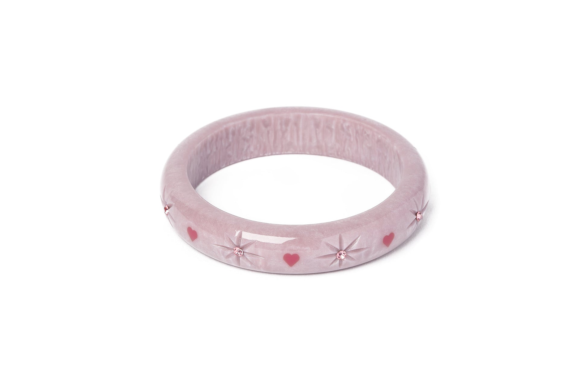 Splendette vintage inspired 1950s Valentines style pastel purple heart Midi Poppet Starburst Bangle