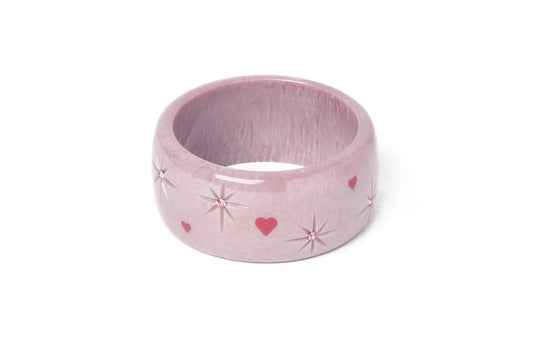Splendette vintage inspired 1950s Valentines style pastel purple heart Extra Wide Poppet Starburst Bangle