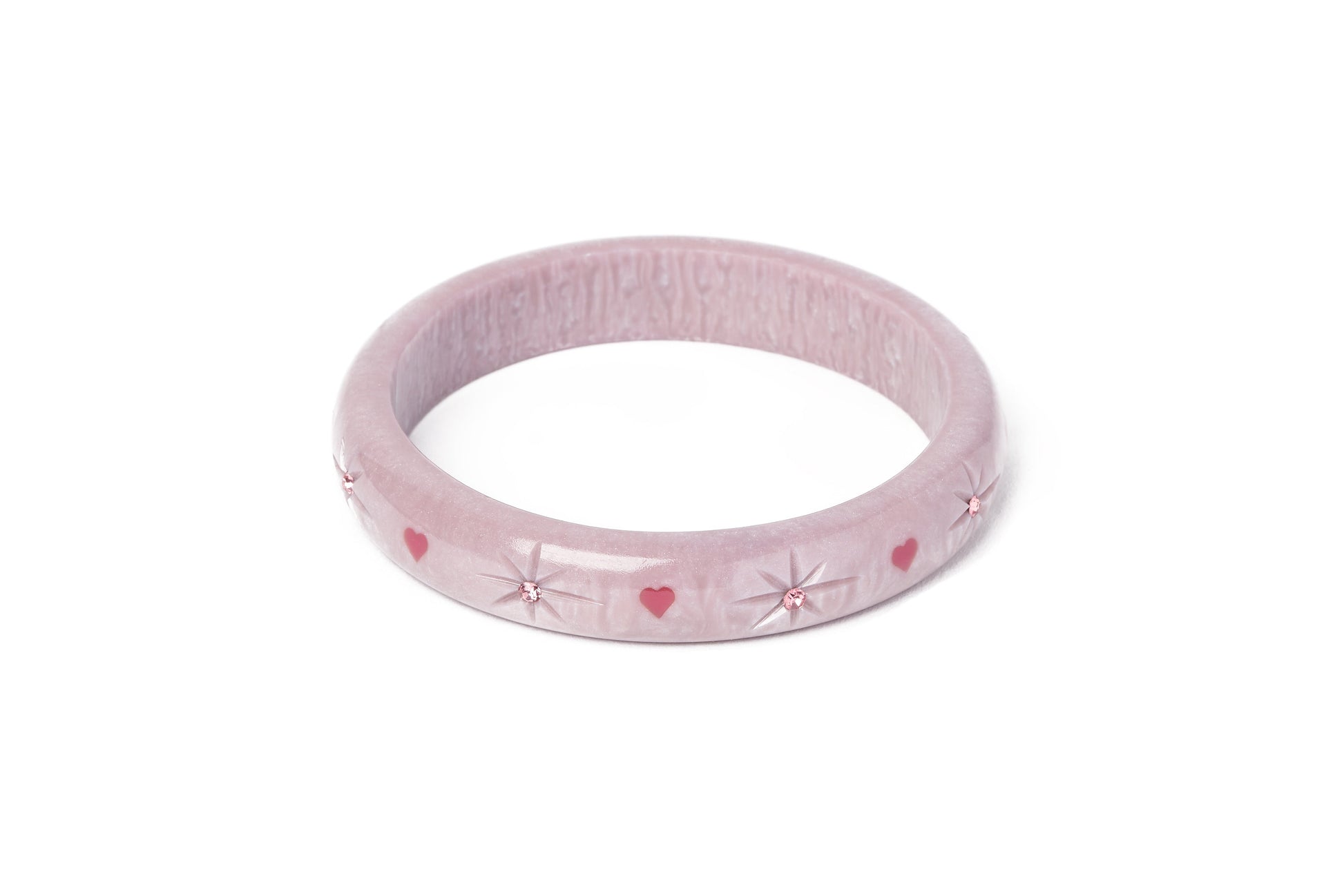 Splendette vintage inspired 1950s Valentines style pastel purple heart larger size Midi Poppet Starburst Duchess Bangle