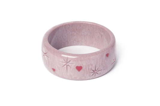 Splendette vintage inspired 1950s Valentines style pastel purple heart larger size Extra Wide Poppet Starburst Duchess Bangle