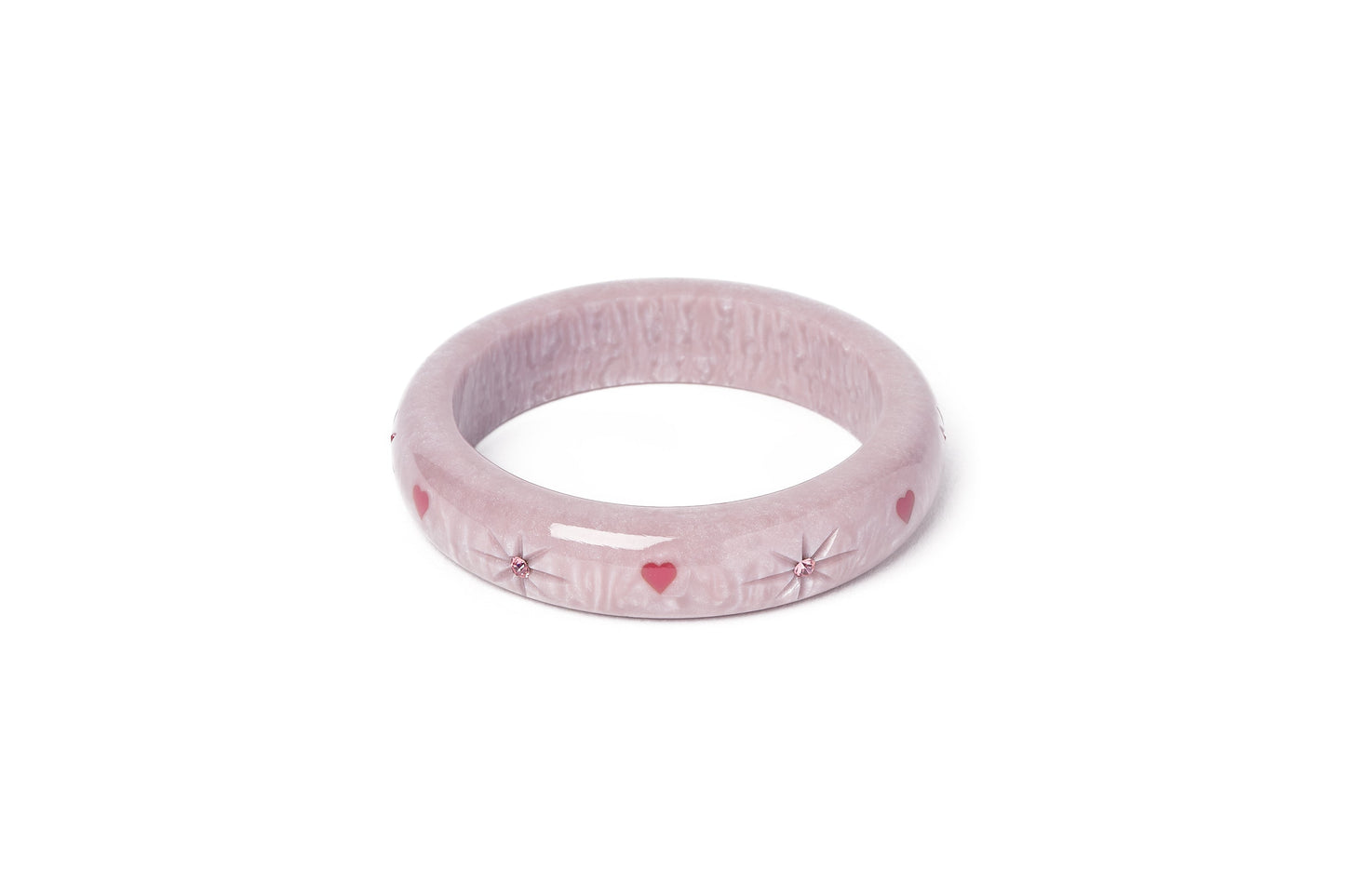 Splendette vintage inspired 1950s Valentines style pastel purple heart small size Midi Poppet Starburst Maiden Bangle