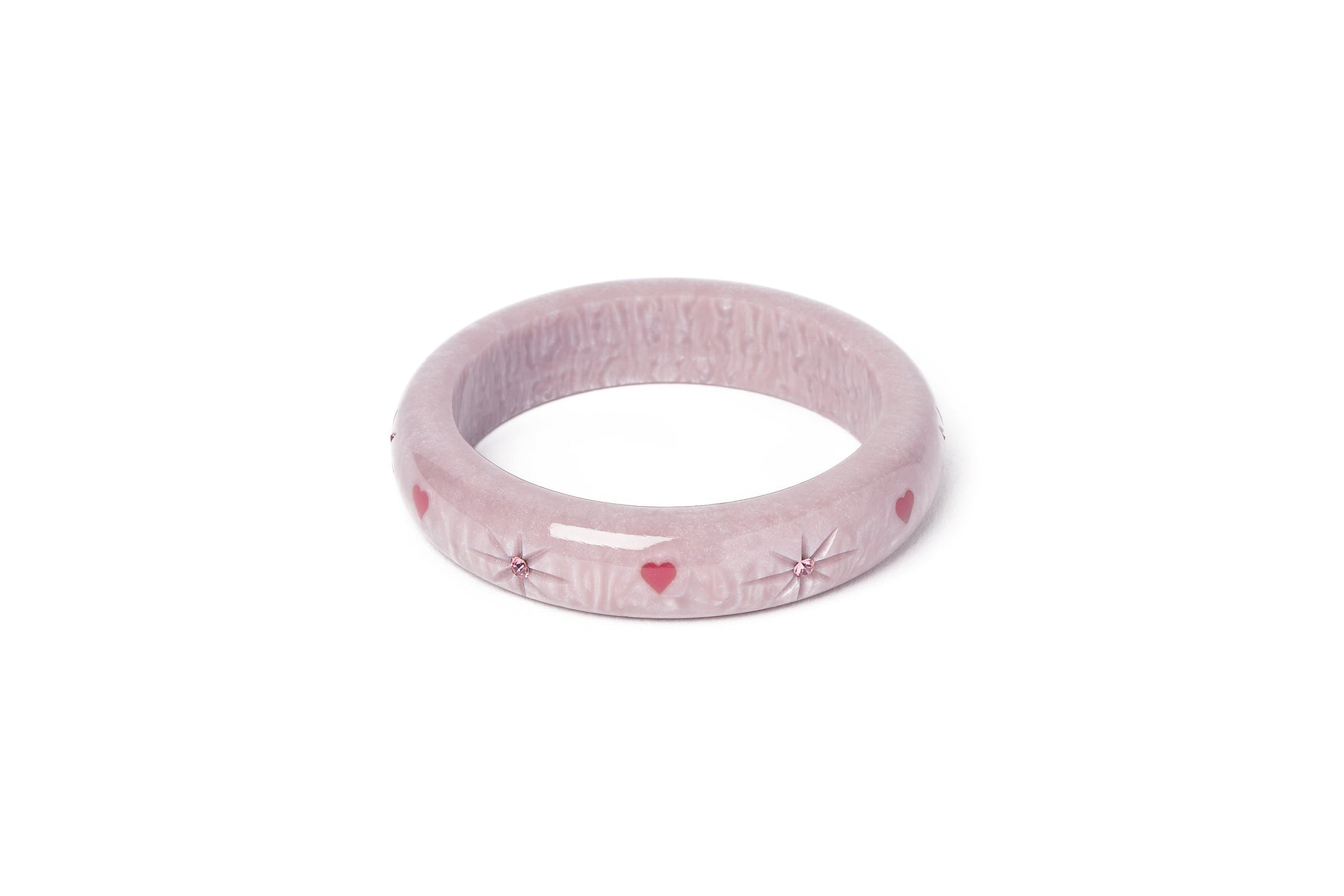 Splendette vintage inspired 1950s Valentines style pastel purple heart small size Midi Poppet Starburst Maiden Bangle