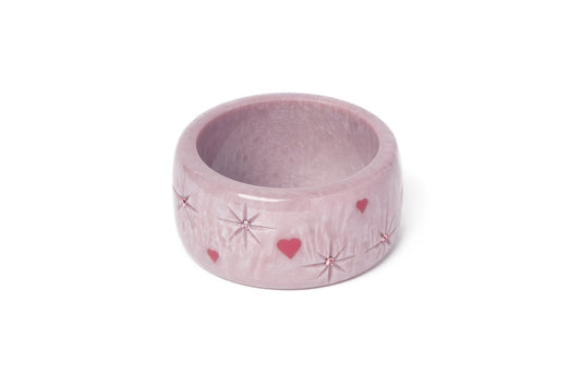 Splendette vintage inspired 1950s Valentines style pastel purple heart smaller size Extra Wide Poppet Starburst Maiden Bangle