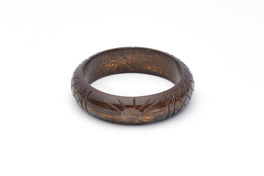 Splendette vintage inspired 1940s style carved brown Midi Golden Espresso Fakelite Bangle in Classic size