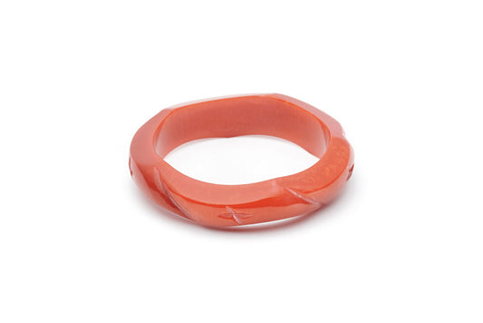 Splendette vintage inspired 1940s style carved orange Midi Golden Amber Fakelite Bangle in Classic size