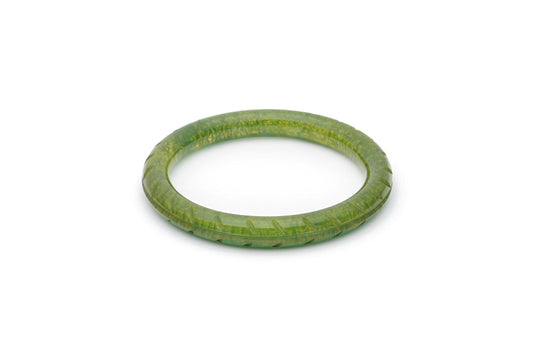 Splendette vintage inspired 1940s style carved green Narrow Golden Olive Fakelite Bangle 