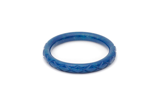 Splendette vintage inspired 1940s style carved blue Narrow Golden Ink Fakelite Bangle in Classic size