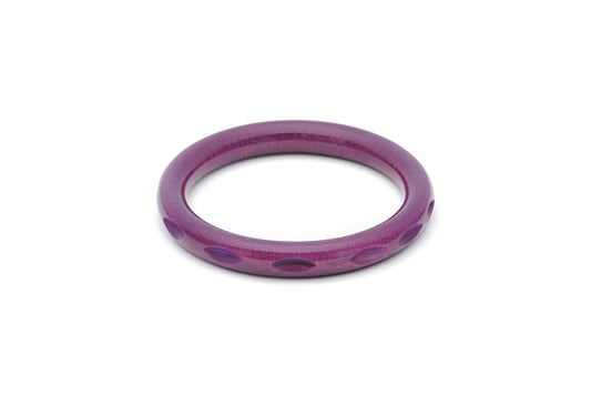 Splendette vintage inspired 1940s style carved purple Narrow Golden Plum Fakelite Bangle in Classic size