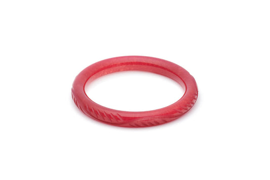 Splendette vintage inspired 1940s style carved red Narrow Golden Bordeaux Fakelite Bangle