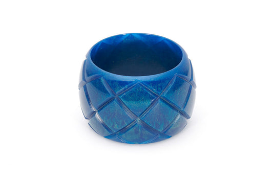 Splendette vintage inspired 1940s style carved blue Chunky Golden Ink Fakelite Bangle in Maiden size