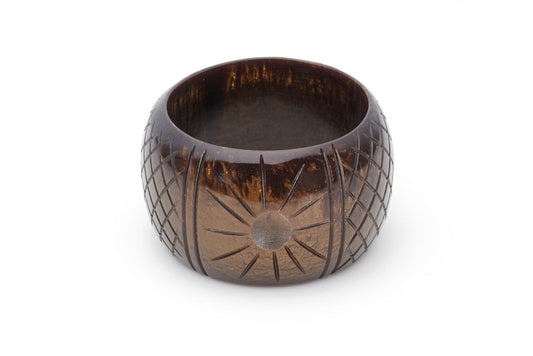 Splendette vintage inspired 1940s style carved brown Chunky Golden Espresso Fakelite Bangle in Classic size
