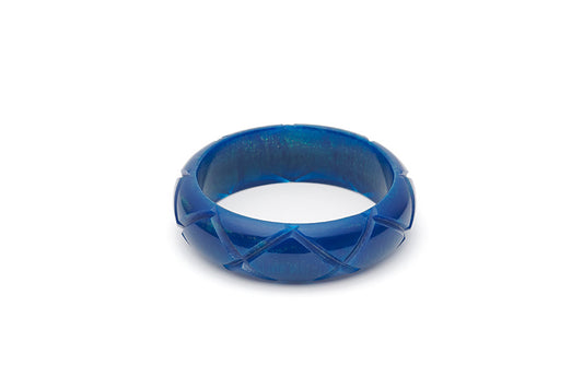 Splendette vintage inspired 1940s style carved blue Midi Golden Ink Fakelite Bangle in Maiden size