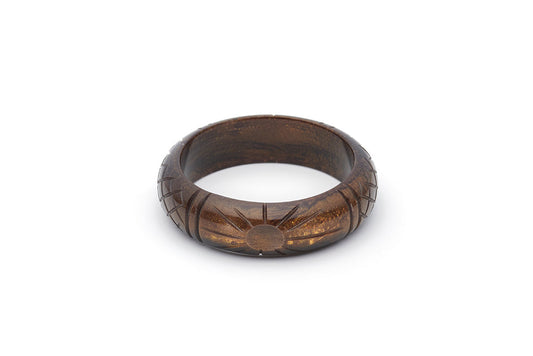 Splendette vintage inspired 1940s style carved brown Midi Golden Espresso Fakelite Bangle in Maiden size