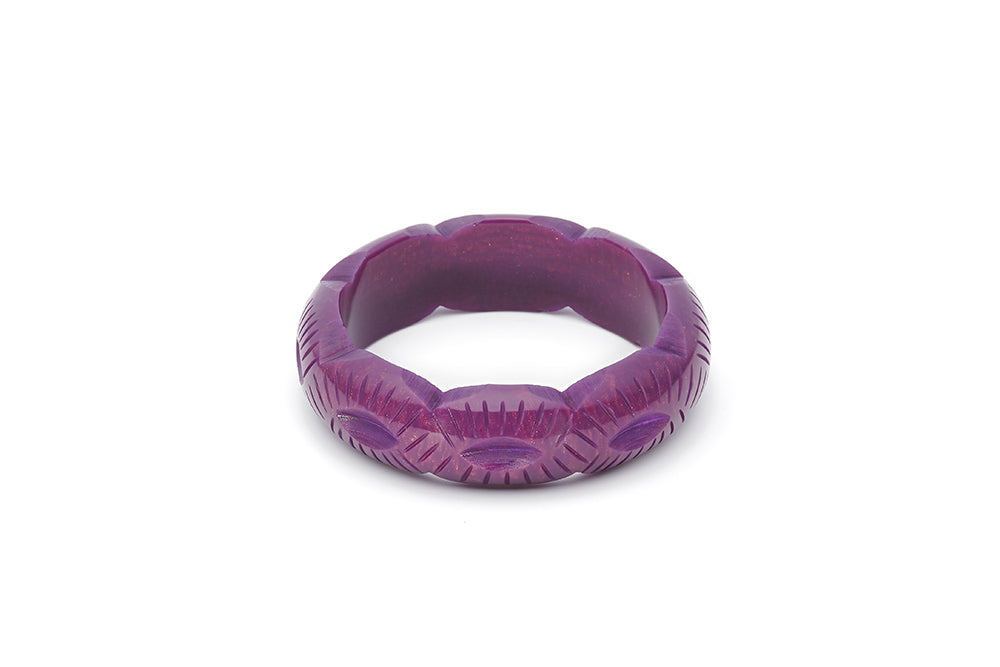 Splendette vintage inspired 1940s style carved purple Midi Golden Plum Fakelite Bangle in Maiden size